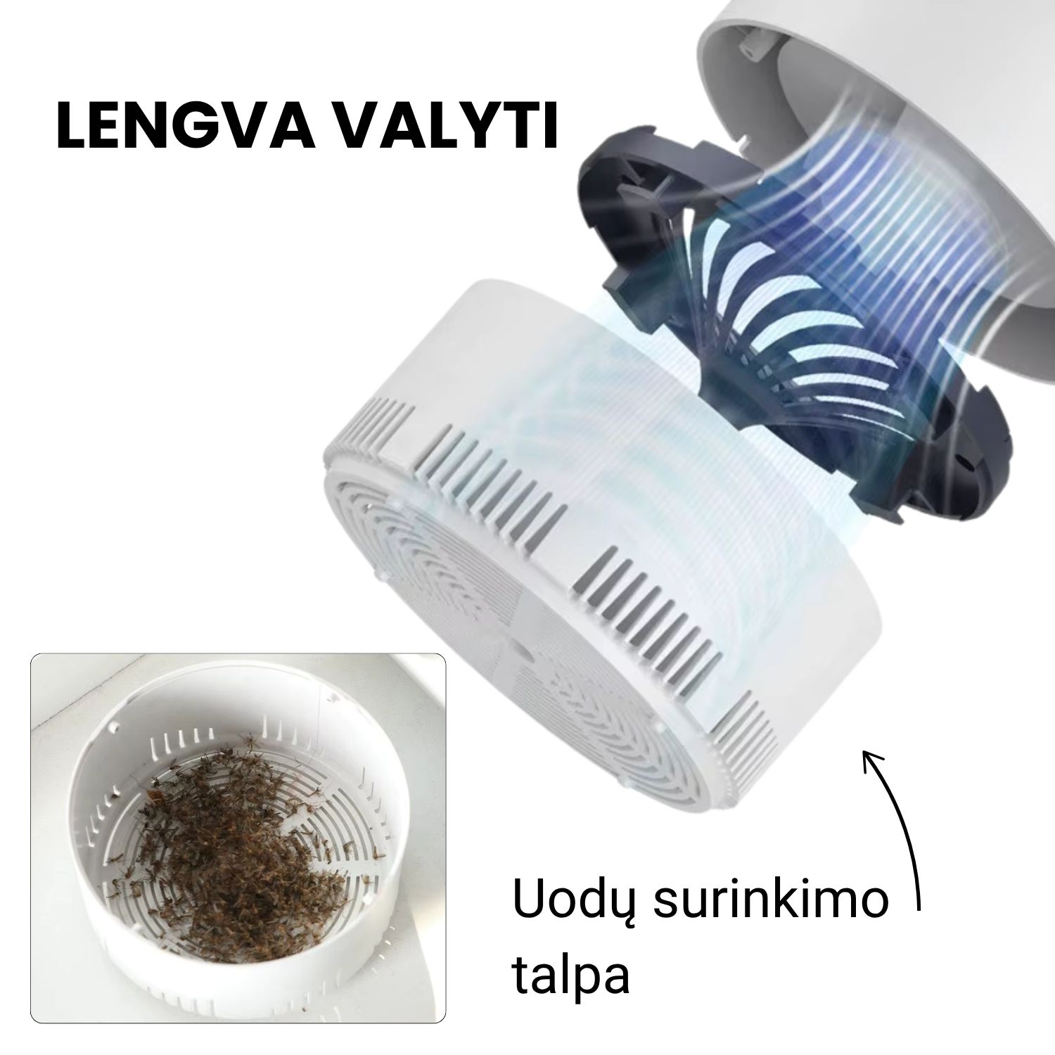 USB maitinama uodų gaudyklė – prietaiso viršus su UV lempute